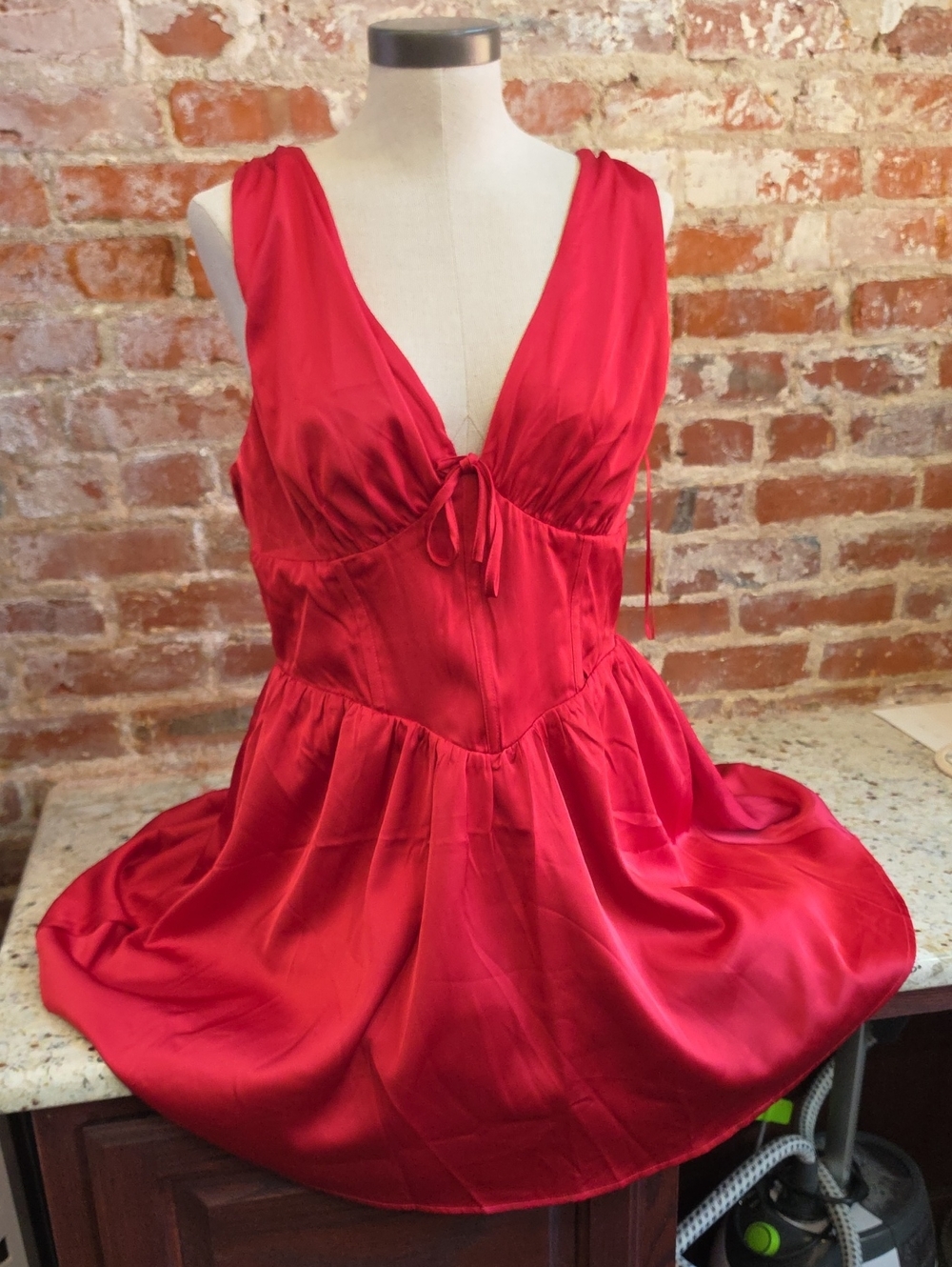Francesca's Collections Red Satin Tie-Front Chemise